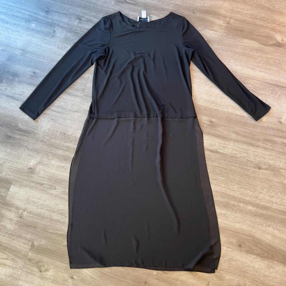 Joseph Ribkoff Dress 10 Black/Brown Long Sleeve Sheath Stretch - skirt is sheer